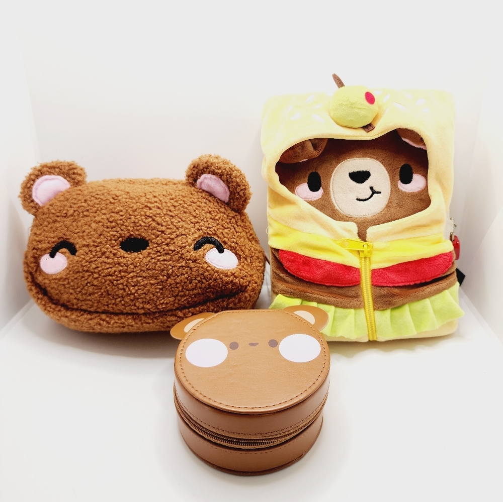 Claire's Hoodie bear Lock Diary, makeup bag/pencil case and Jewelry case bundle